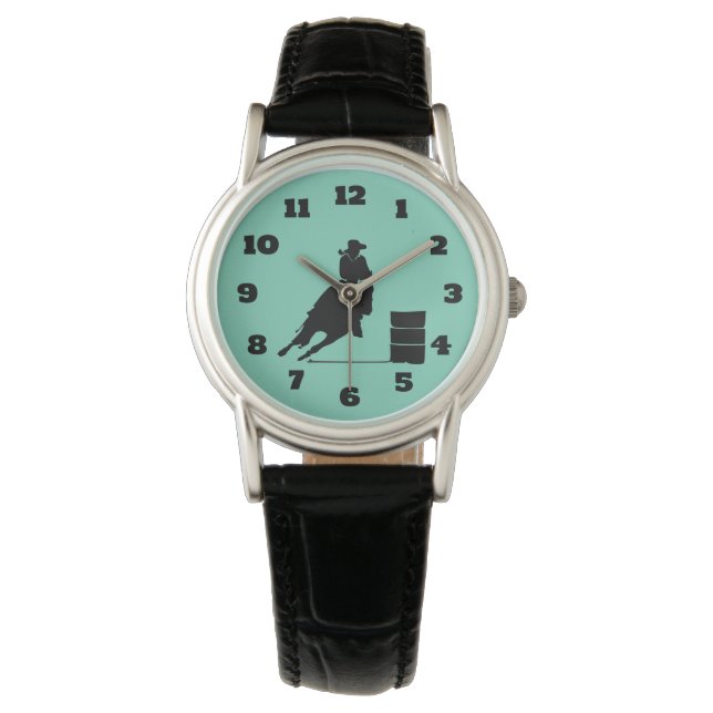 Rodeo Themed Cowgirl Barrel Racing Silhouette Watch (Front)