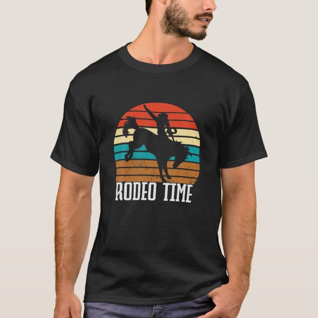Rodeo Time Cowboy Wranglers Kids Bucking Horse Ret T-Shirt (Front)