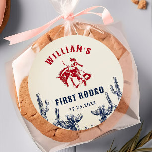 Rodeo Western Cowboy 1st Birthday Party Classic Round Sticker