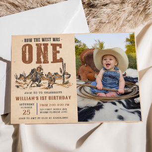 Rodeo Western Cowboy 1st Birthday Party Photo Invitation