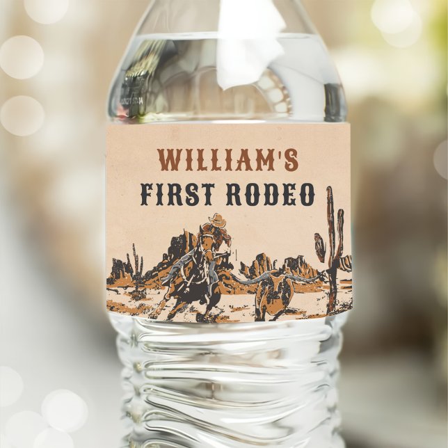 Rodeo Western Cowboy 1st Birthday Party Water Bottle Label (Creator Uploaded)
