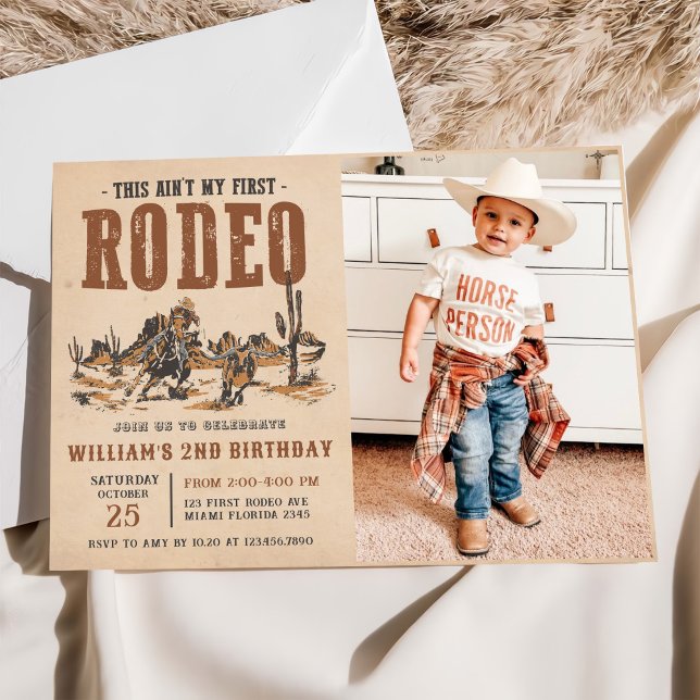 Rodeo Western Cowboy 2nd Birthday Party Photo Invitation (Creator Uploaded)