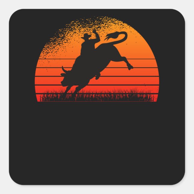 Rodeo Western Cowboy Wild West Retro Bull Square Sticker (Front)