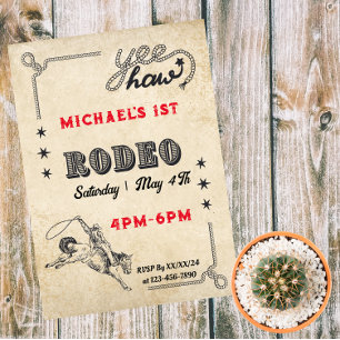 Rodeo Western Riding Cowboy Rodeo Birthday  Invitation