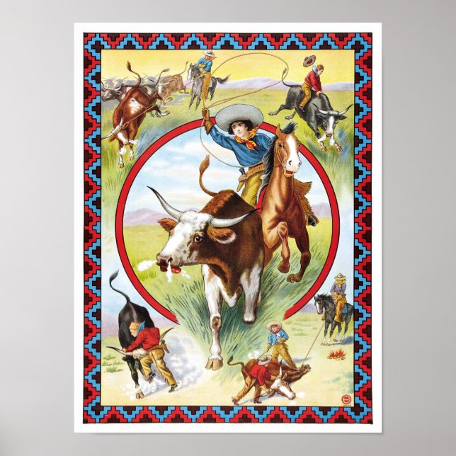 Rodeo & Wild West Show, 1910. Vintage Advertising Poster (Front)