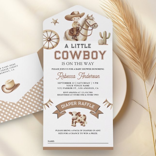 Rodeo Wild West Western Little Cowboy Baby Shower All In One Invitation (Creator Uploaded)