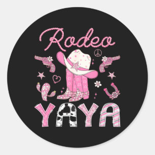 Rodeo Yaya 1st Birthday Pink Boots Disco Cowgirl Classic Round Sticker