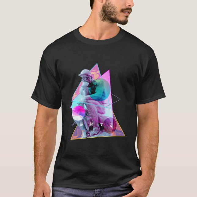 Rodin The Thinker Statue Vaporwave Aesthetic Glitc T-Shirt (Front)