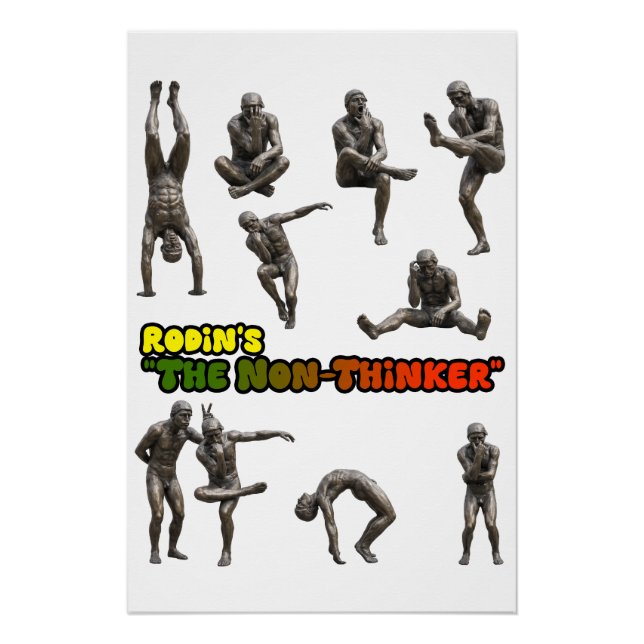 Rodin's The Non-Thinker Statue Collage Poster (Front)
