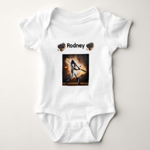 Rodney Name And Baseball Images, Baby Bodysuit