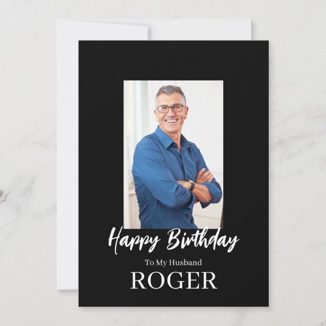 ROE Black & White Simple Birthday Husband Greeting Card (Front)