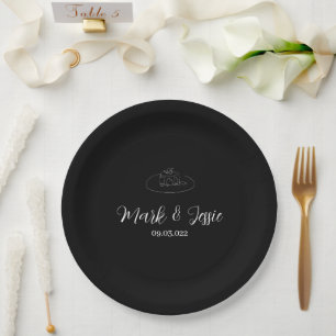 ROE Black & White Simple Wedding Paper Plate