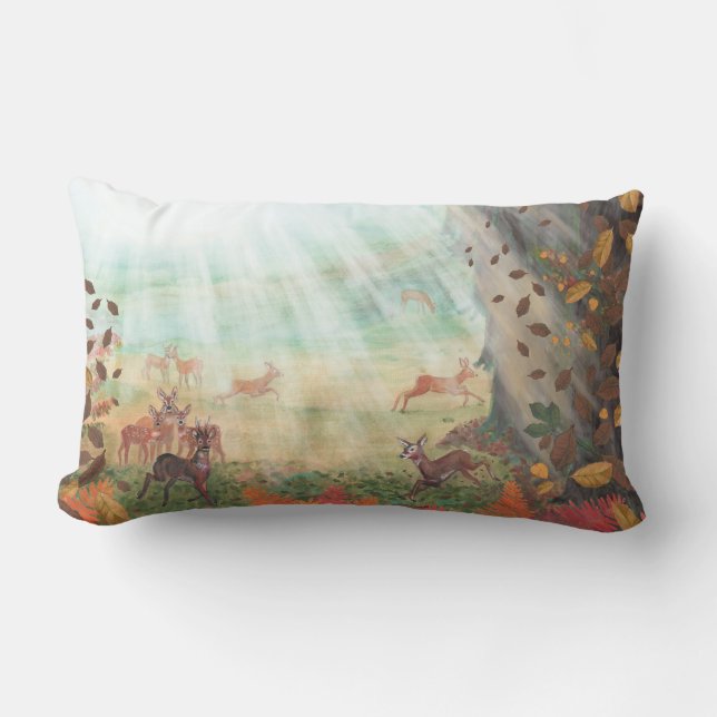 Roe Deer Capreolus capreolus in Forest Sunlight Lumbar Cushion (Front)