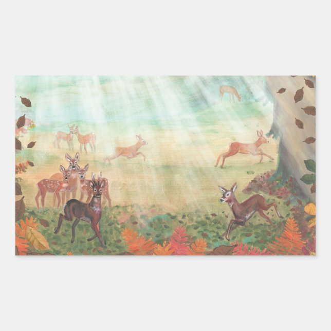 Roe Deer Capreolus capreolus in Forest Sunlight   Rectangular Sticker (Front)