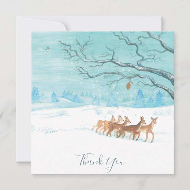 Roe Deer Group in Winter Thank You Card (Front)