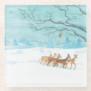 Roe Deer in the Winter Woodland Covered of Snow  Glass Coaster