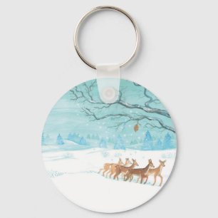 Roe Deer in the Winter Woodland Covered of Snow   Key Ring