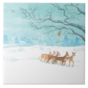 Roe Deer in Winter Bandanna Ceramic Tile