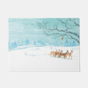 Roe Deer in Winter   Doormat