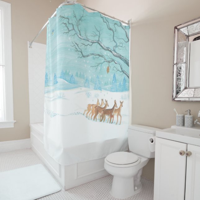 Roe Deer in Winter  Shower Curtain (In Situ)