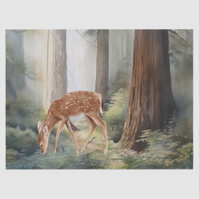 Roe Deer Redwood Forest Woodland Watercolor Tissue Paper (Front)