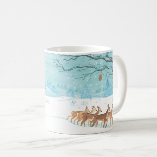 Roe Deer winter snowy forest landscape Coffee Mug (Front Right)