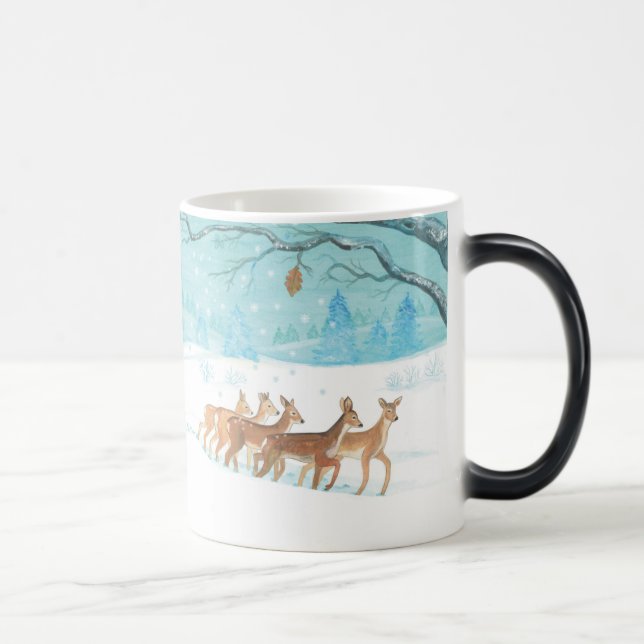 Roe Deer winter snowy forest landscape Magic Mug (Right)