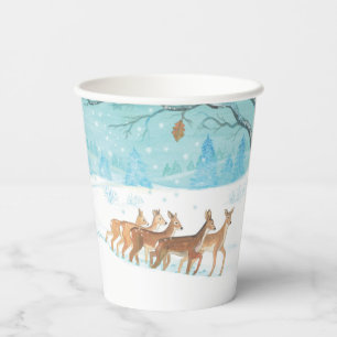 Roe Deer winter snowy forest landscape   Paper Cups