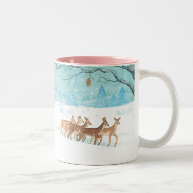 Roe Deer winter snowy forest landscape  Two-Tone Coffee Mug (Right)