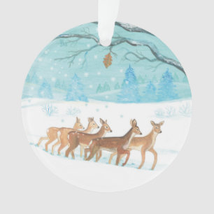 Roe Deer & Winter Woodland Covered of Fresh Snow  Ornament