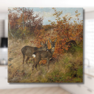 Roe Deer with Autumn Leaves Vintage Wildlife  Ceramic Tile