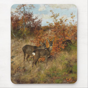 Roe Deer with Autumn Leaves Vintage Wildlife Mouse Pad