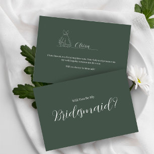 ROE Dusky Green & White Simple Bridesmaid Postcard