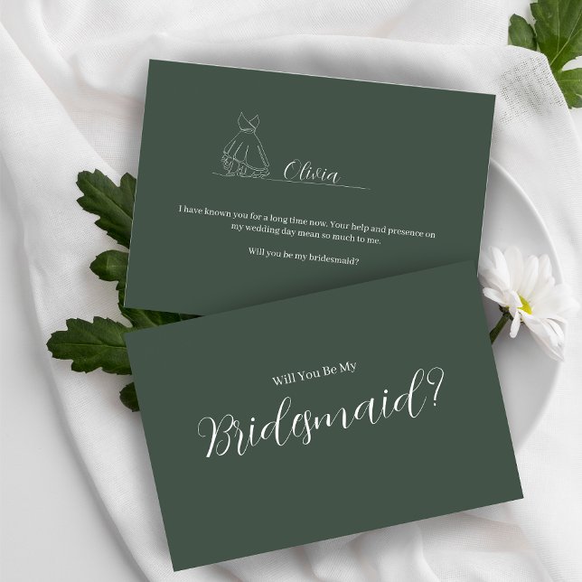 ROE Dusky Green & White Simple Bridesmaid Postcard (Creator Uploaded)