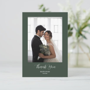 ROE Dusky Green & White Simple Photo Wedding Thank You Card