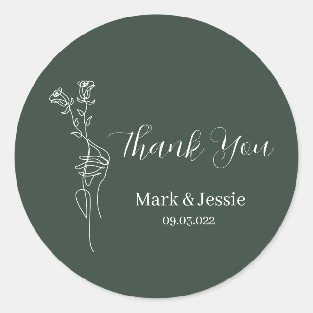 ROE Dusky Green & White Simple Wedding Label (Front)