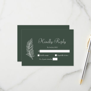 ROE Dusky Green & White Simple Wedding RSVP Card