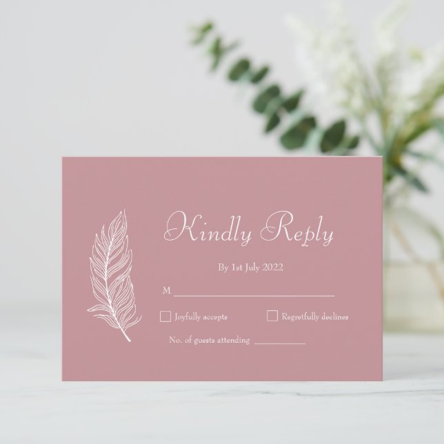 ROE Pink & White Simple Wedding RSVP Card (Standing Front)