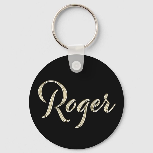 Roger Name whitegold Button Schlüsselanhänger Key Ring (Front)