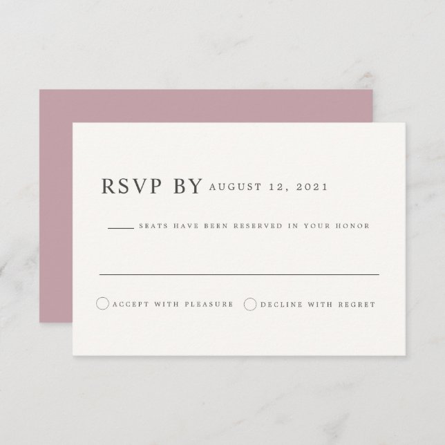 ROGUE Dusty Blush Pink Mauve Wedding RSVP Card (Front/Back)