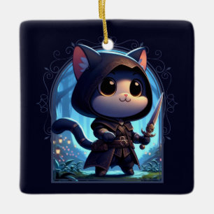 Rogue Feline Fantasy Adventure Ceramic Ornament