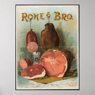Rohe & Bro Antique Meat Ad Poster