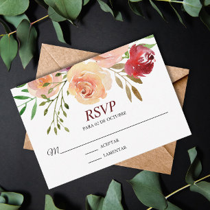 Roja Flores Boda Spanish Espanol Wedding RSVP