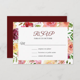 Roja Flores Boda Spanish Wedding RSVP Card