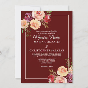 Roja Oro Flores Boda Elegante Español Wedding Invitation