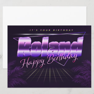 Roland Name Vorname lila retro Karte Geburtstag Card