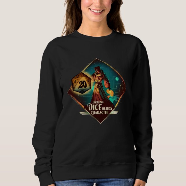 Roleplaying or boardgame fantasyfigure with D20 di Sweatshirt (Front)