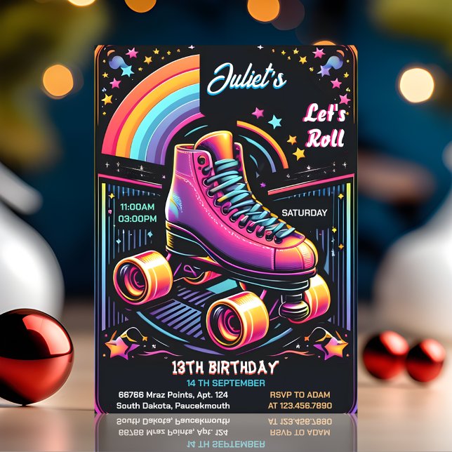 Roll cool boys girls Roller Skating 13th Birthday Invitation (Creator Uploaded)