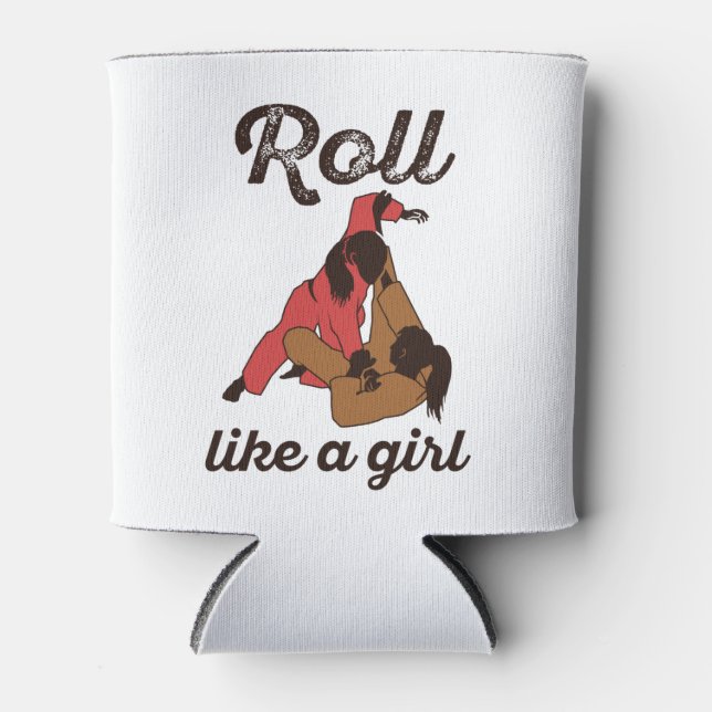 Roll Like a Girl Jiu Jitsu Can Cooler (Front)