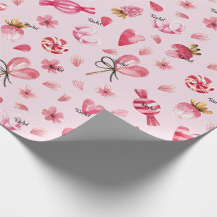 Roll, Name, Candy & Hearts 29in by 6ft Valentines Wrapping Paper